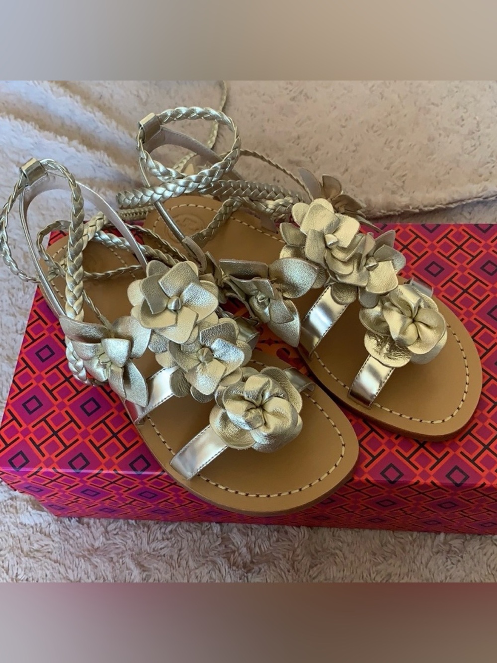 New! Tory Burch Gladiator Tie Sandals in Gold color